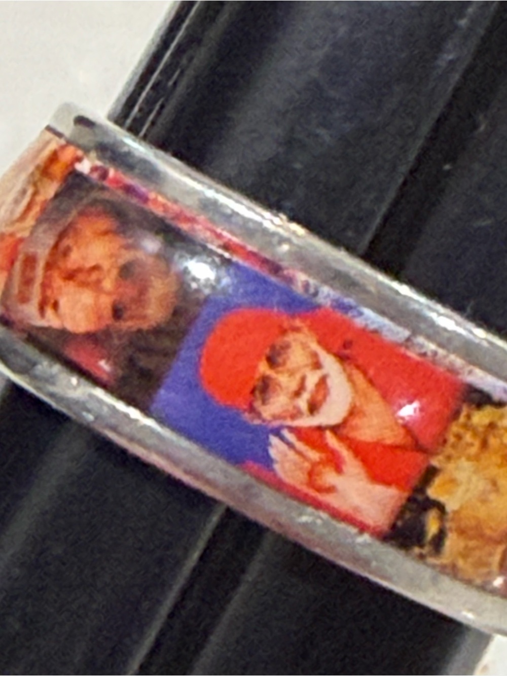 Vintage Stainless Steel Shirdi Sai Baba Devotional Photo Inlay Ring - Size 6.5